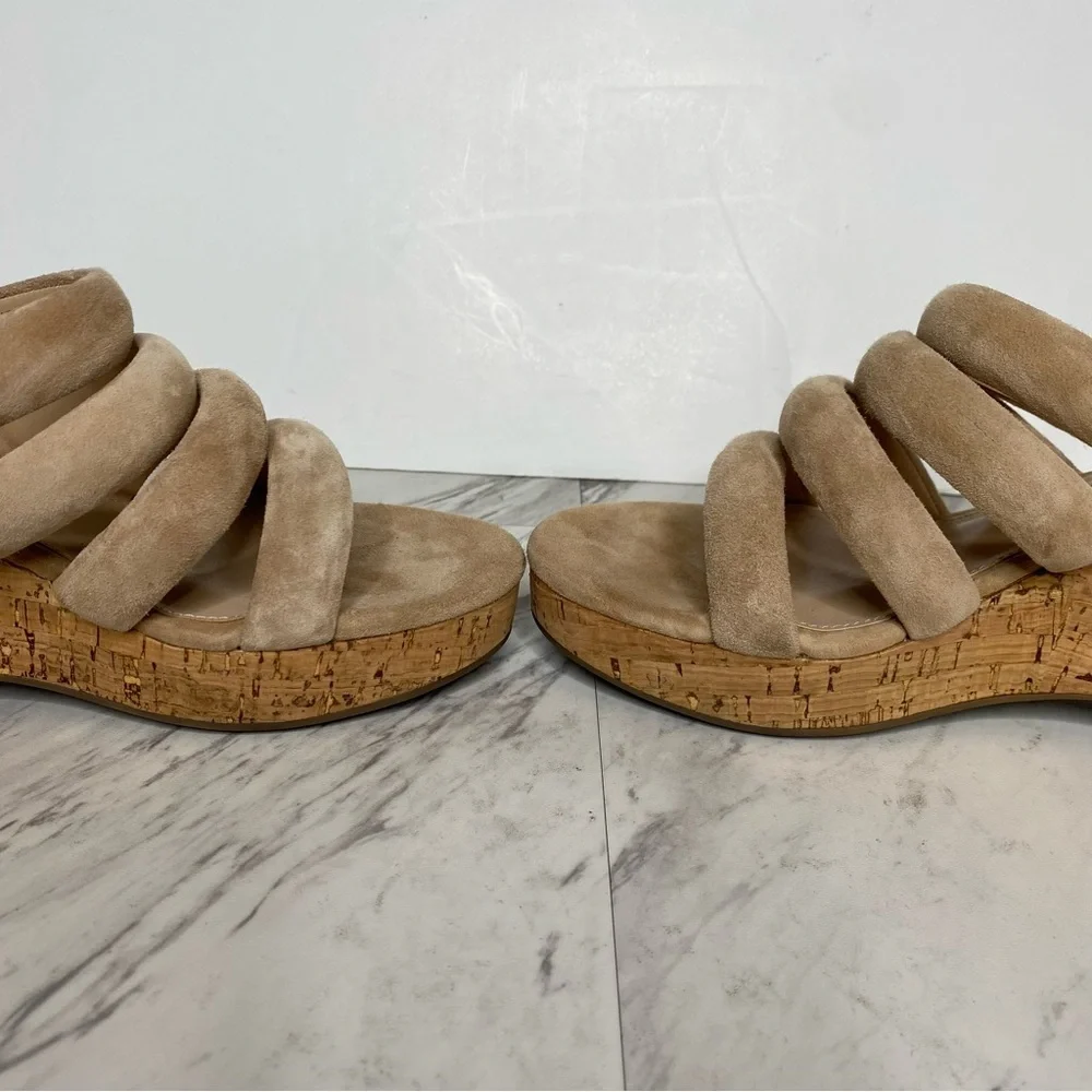 Sam Edelman Yuki Tan Suede Cork Wedge Heel Sandal 8 1/2 M